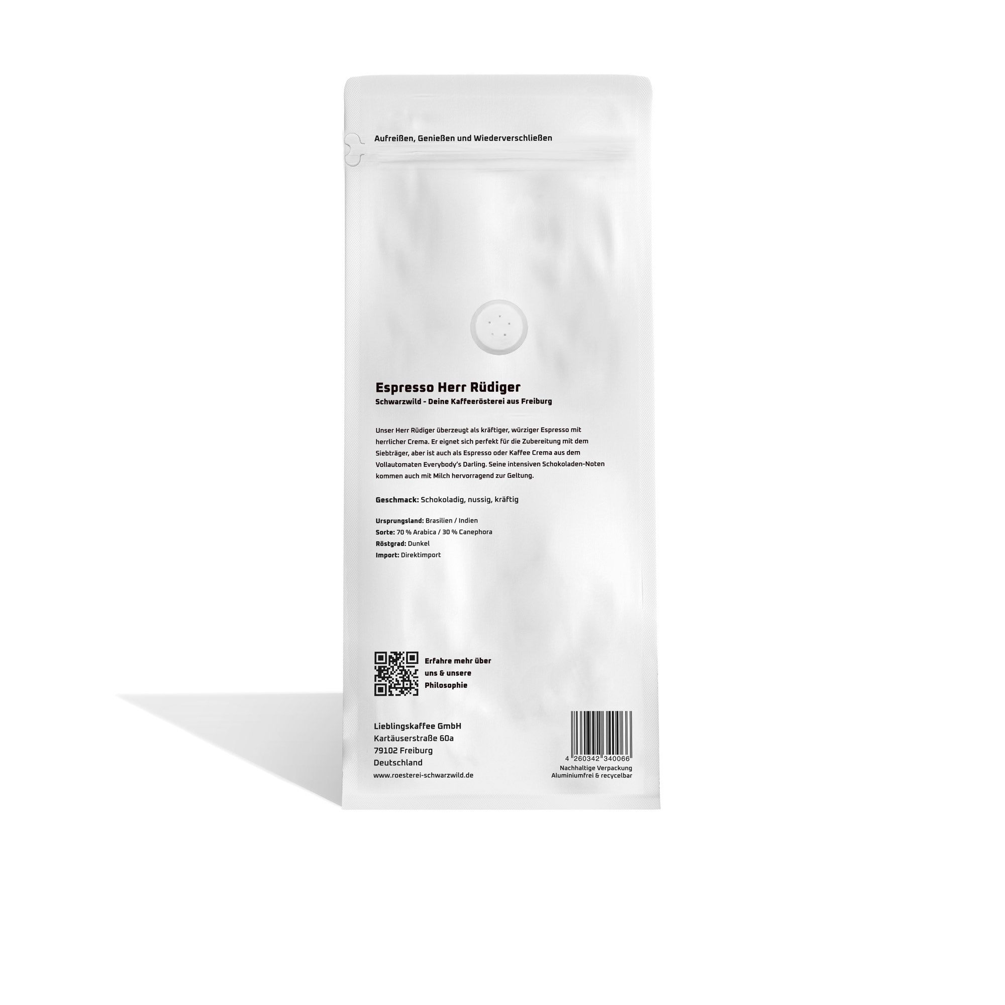 Herr Ruediger Rueckseite Schwarzwild Kaffeeroesterei Freiburg 1000g